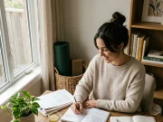 Enhance Your Routine: Everyday Tips to Improve Your Life Instantly “Person organizing workspace and following daily self-improvement habits like planning, hydration, exercise, and mindfulness for better productivity and lifestyle improvement.”everyday tips to improve your life